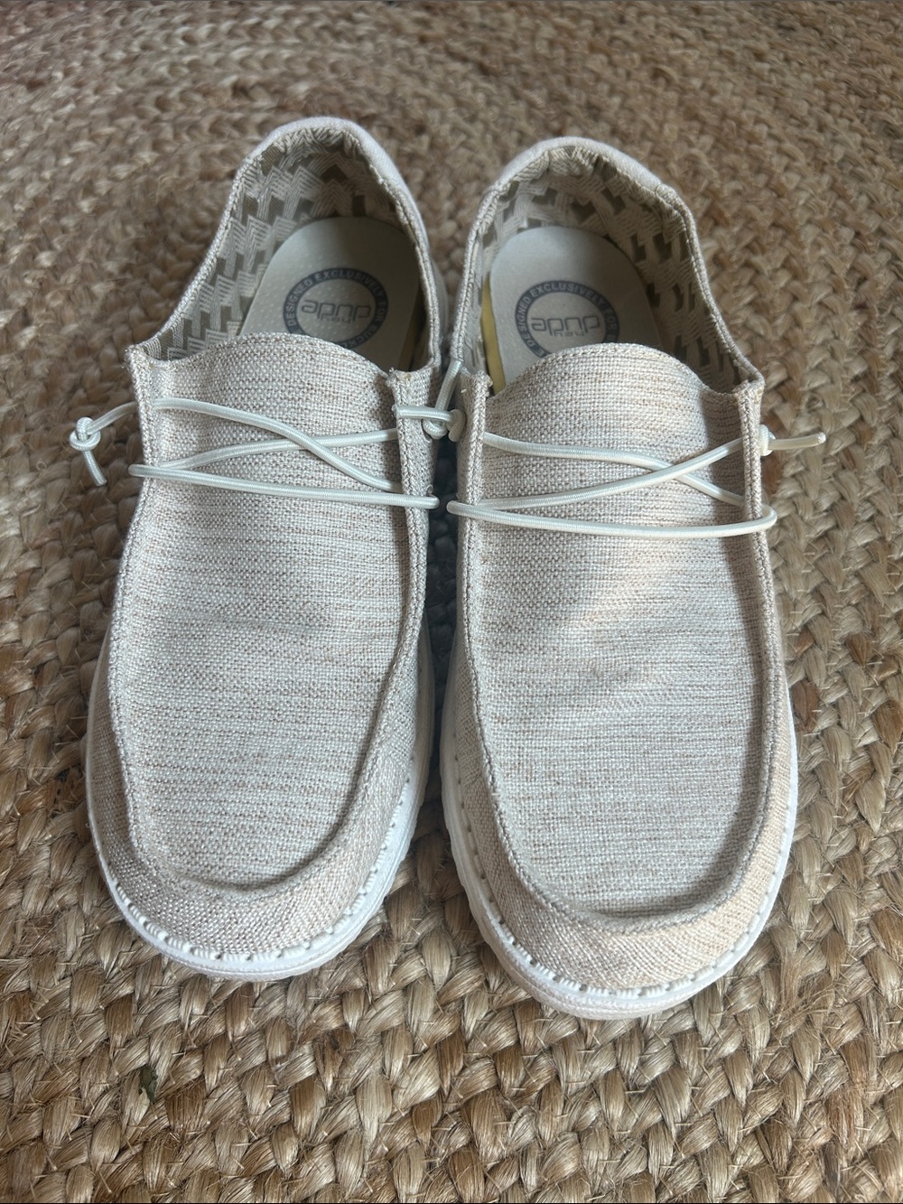 Hey Dude Wendy Light Beige Linen Slip-On Casual Shoes
